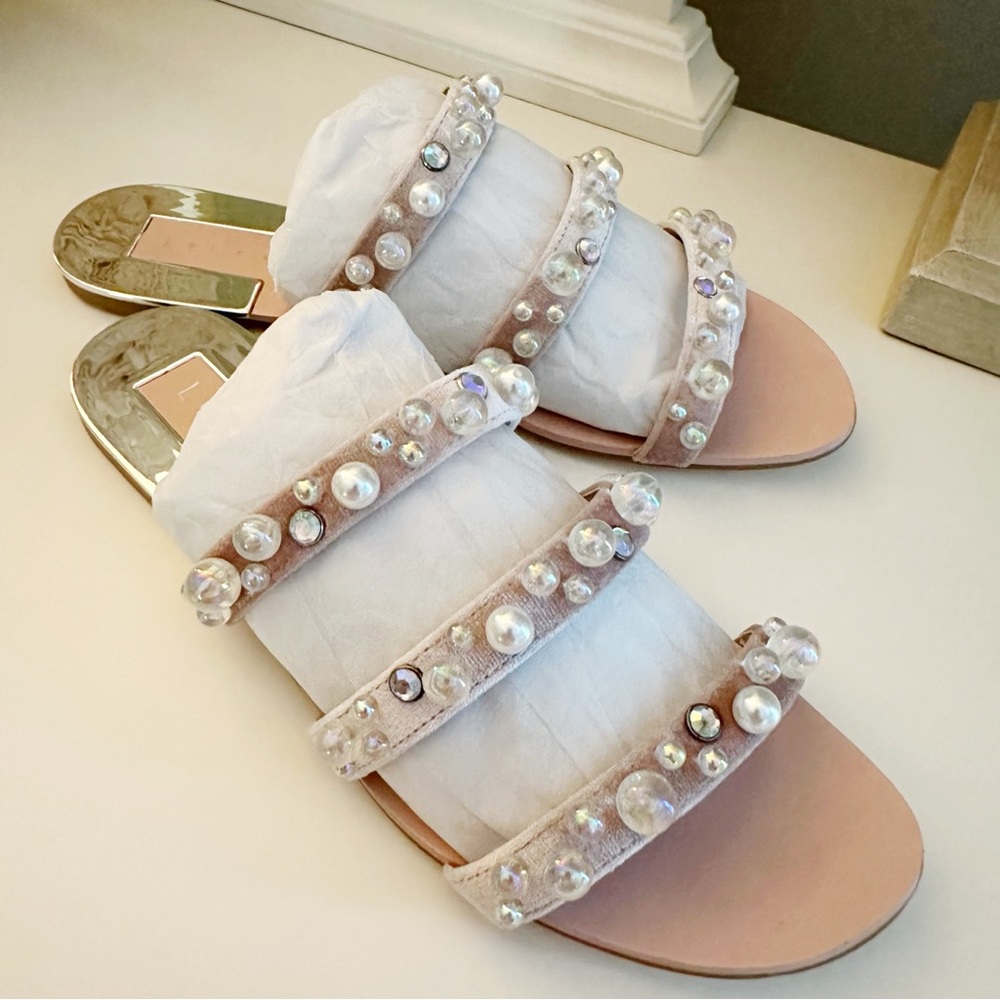 Leith Pearl Embellished Nude Strappy Sandals - Picture 3 of 5